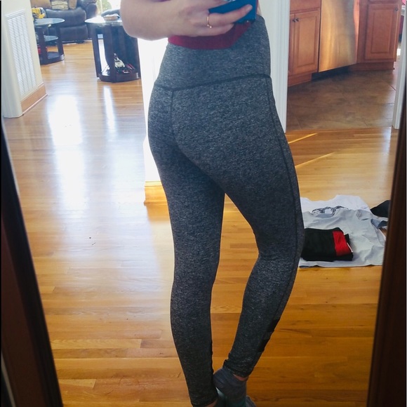 #GREY MARLED HI-WAIST LEGGINGS W/MESH PANEL DETAIL - Picture 6 of 7